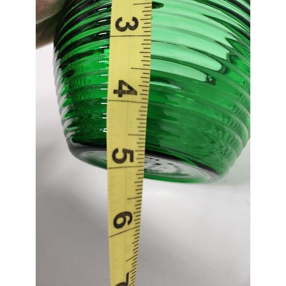 Vintage National Potteries Cleveland OH Green Ribbed Glass Planter Flower Pot - Picture 10 of 10